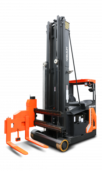 Узкопрозодный штабелер OPX15 Triplex mast (Литий 600Ач, FFL, fully AC, with EPS, Fingertip control, Front wheel hydraulic brake, adjustable steering wheel, suspension seat, storage rack, dual screen triple wireless monitoring system, fork 180。 rotation, В-9500мм)  HV Market