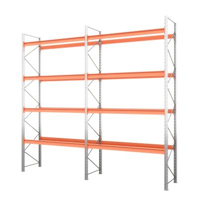 Две секции стеллажа металлического паллетного 6000х2700х1100 мм. Ярусы: пол+4