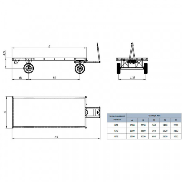 Большегрузная тележка БТ 3 Н (1250 х 3000) без колес