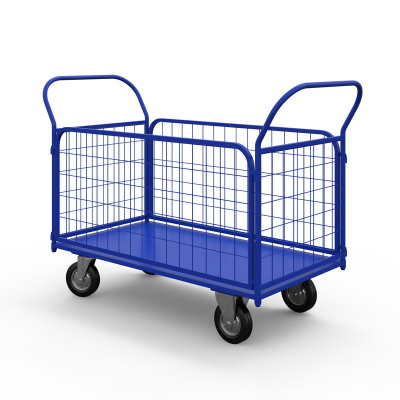 Тележка платформенная с сетчатыми бортами ТС 7 (800х1400) г/п 550 кг.200 черная резина