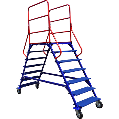 Лестница передвижная, шесть ступеней и два марша ЛР 6.2 (785х2135х2330) 160 черная резина, тормоз HV Market