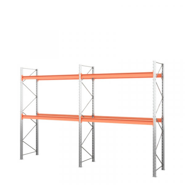 Две секции стеллажа металлического паллетного 2500х1800х1100 мм (70.1.5). Ярусы: пол+2