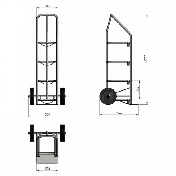 Тележка для перевозки 4-х баллонов с водой ВД 4 г/п 95 кг.колеса литые 250 мм.