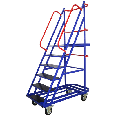 Лестница передвижная, пять ступеней ЛС 5 (670х1300х1950) 160 черная резина, тормоз HV Market