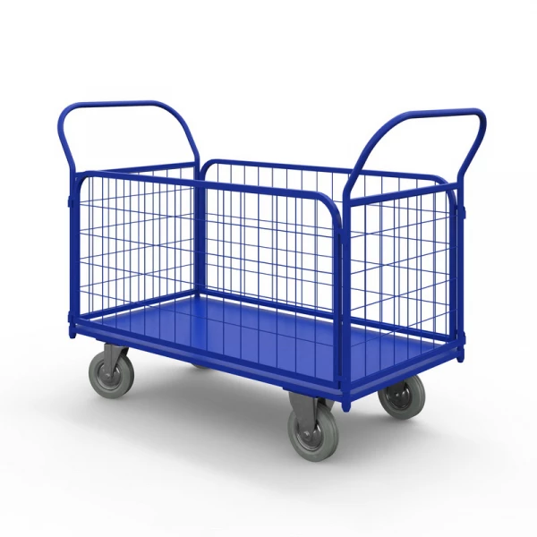 Тележка платформенная с сетчатыми бортами ТС 4 (600х1200) г/п 450 кг.160 серая резина