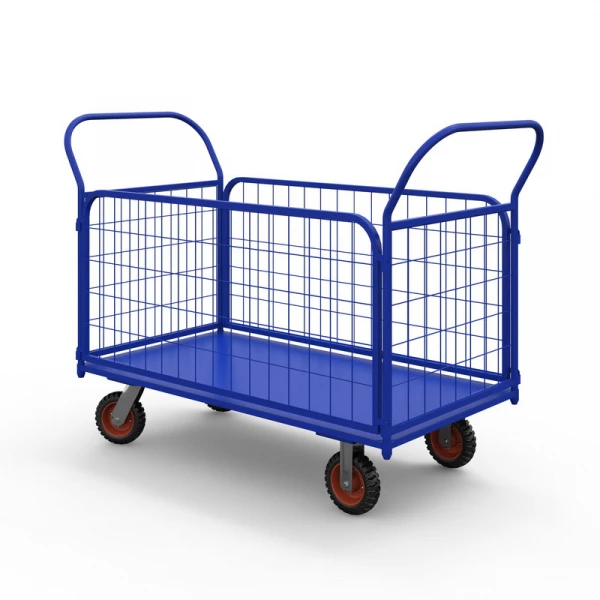 Тележка платформенная с сетчатыми бортами ТС 4 (600х1200) г/п 600 кг.200 литая протекторная резина